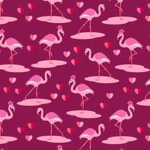 Flamingos in love retro Valentine's burgundy