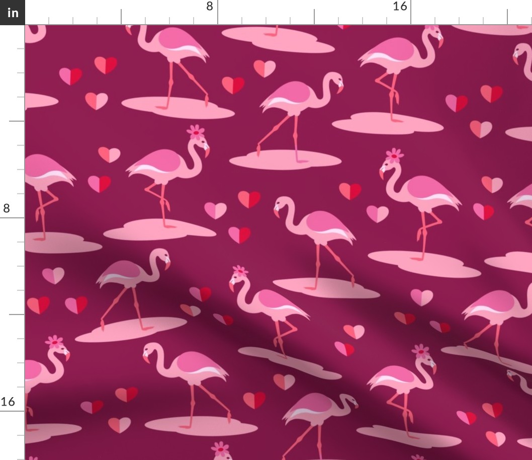 Flamingos in love retro Valentine's burgundy