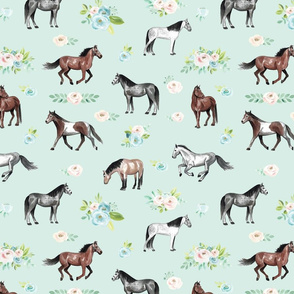 Horses with Romantic Floral Large