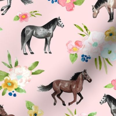 Springtime Pink Floral and Horses Large