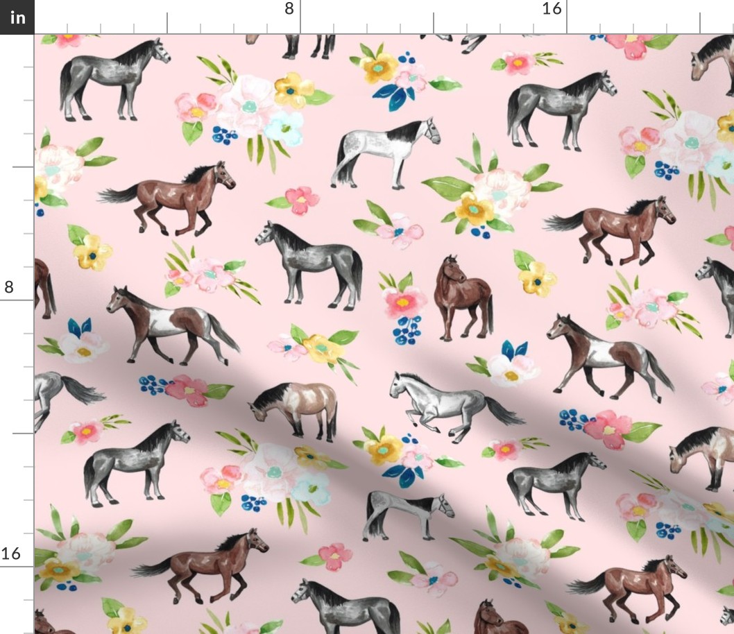 Springtime Pink Floral and Horses Large