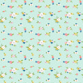  Mint Blue and Pink Springtime Floral Medium