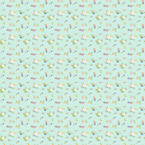  Mint Blue and Pink Springtime Floral Small