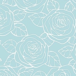 Rose Cutout Pattern - Sea Spray and White