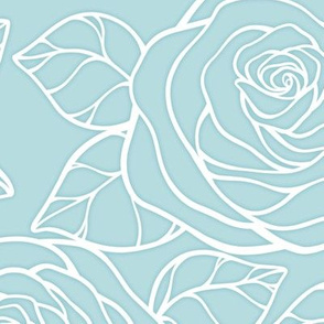 Large Rose Cutout Pattern - Sea Spray and White