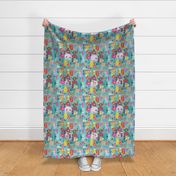 Cute Hand-Drawn Retro Floral Blue Pattern