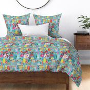 Cute Hand-Drawn Retro Floral Blue Pattern