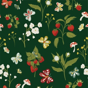 Wild strawberry floral and mushroom by Monica Kane Design