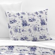 TOILE DE MER - INDIGO BLUE LINE WORK ON TEXTURED WHITE