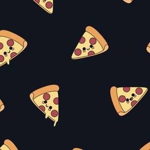 Cute Pizzas on Solid Midnight Black Color