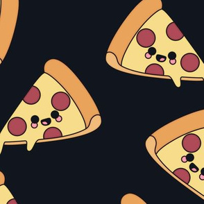 Large Cute Pizzas on Solid Midnight Black Color