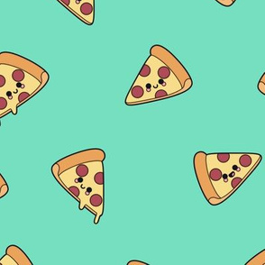 Cute Pizzas on Solid Aqua Mint Color