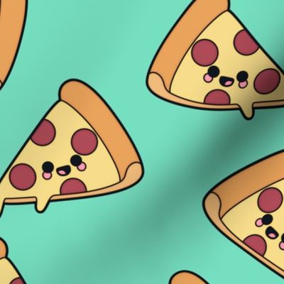 Large Cute Pizzas on Solid Aqua Mint Color