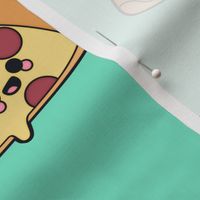 Large Cute Pizzas on Solid Aqua Mint Color