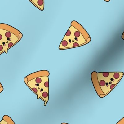 Cute Pizzas on Solid Arctic Blue Color