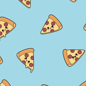 Cute Pizzas on Solid Arctic Blue Color