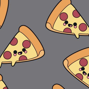 Large Cute Pizzas on Solid Mouse Grey Color