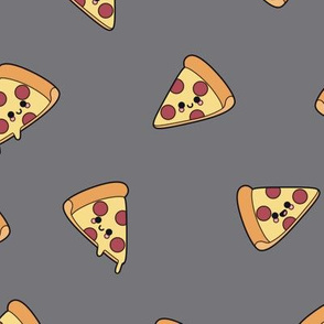 Cute Pizzas on Solid Mouse Grey Color