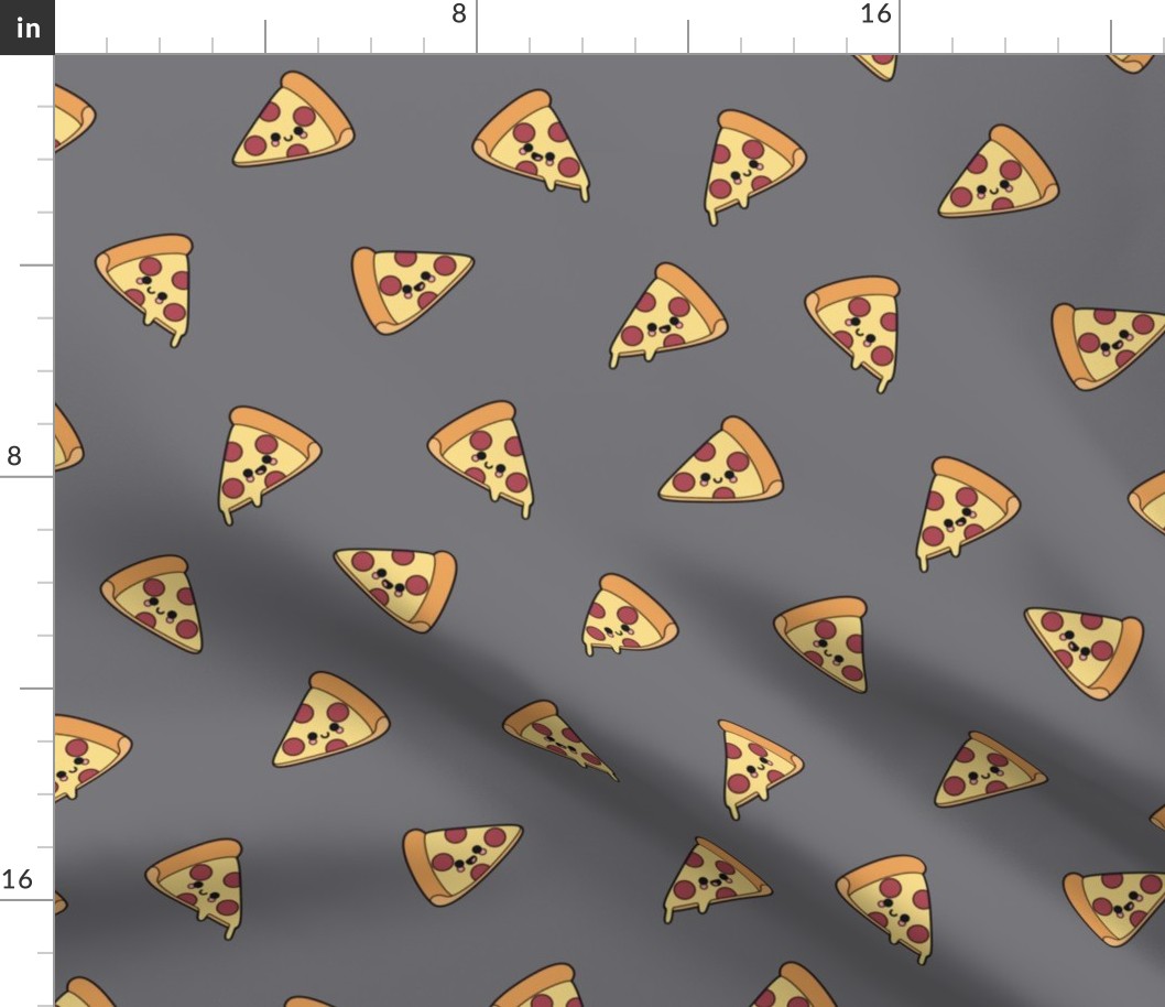 Cute Pizzas on Solid Mouse Grey Color