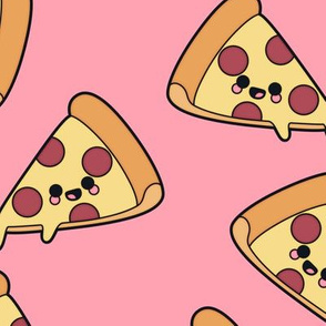 Large Cute Pizzas on Solid Pink Color