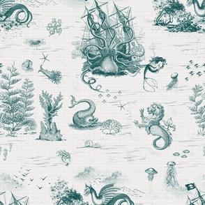Mermaid Toile Nautical Ocean Sea Mermaids Fabric, Wallpaper and Home Decor  | Spoonflower