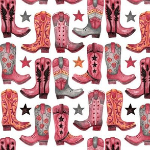 Watercolor Boots & Badges - Pink