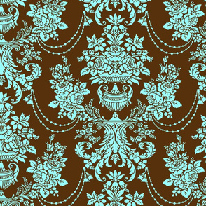 Blue and brown baroque floral damasks pattern