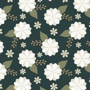 White Flowers on Dark Green - Small