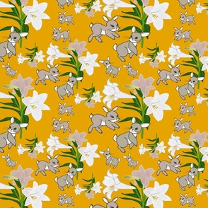 Easter Lilies Bunny Frolic - goldenrod, medium