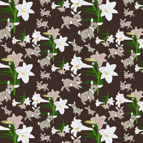 Easter Lilies Bunny Frolic - dark oak, medium