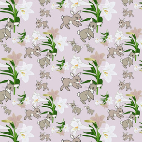 Easter Lilies Bunny Frolic - soft lilac, medium