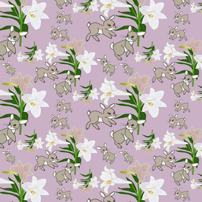 Easter Lilies Bunny Frolic - lilac, medium