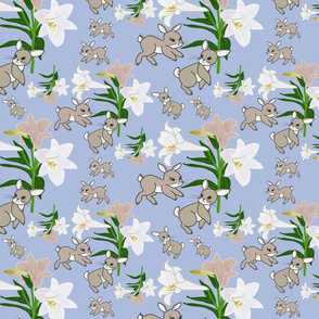 Easter Lilies Bunny Frolic - periwinkle, medium