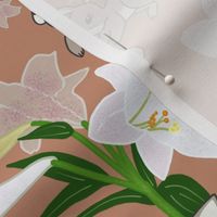 Easter Lilies Bunny Frolic - sienna, medium