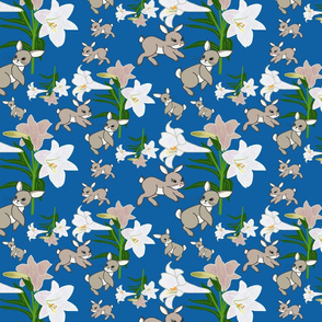 Easter Lilies Bunny Frolic - classic blue, medium