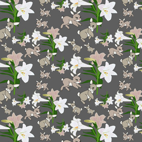 Easter Lilies Bunny Frolic - ultimate gray, medium