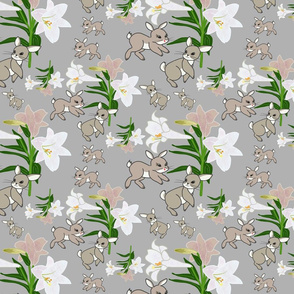 Easter Lilies Bunny Frolic - silver grey, medium