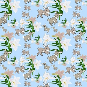 Easter Lilies Bunny Frolic - baby blue, medium