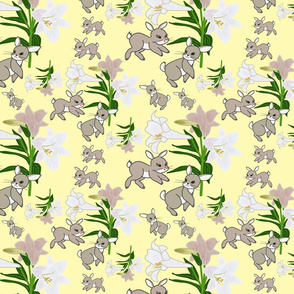 Easter Lilies Bunny Frolic - lemon yellow, medium