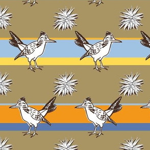 Roadrunner on brown retro stripes | medium