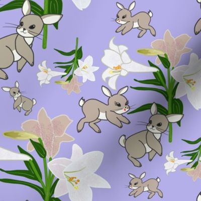 Easter Lilies Bunny Frolic - lilac purple, medium