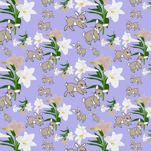 Easter Lilies Bunny Frolic - lilac purple, medium