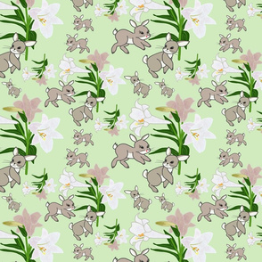 Easter Lilies Bunny Frolic - mint green, medium