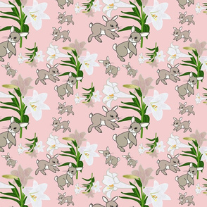 Easter Lilies Bunny Frolic - baby pink, medium