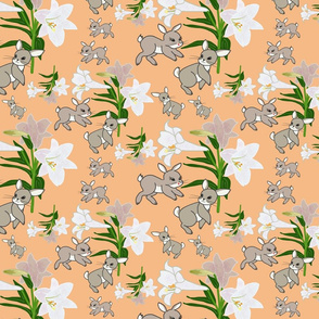 Easter Lilies Bunny Frolic - apricot, medium