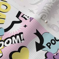 Retro Cartoon text design comic font wow cool love bang yellow mint pink lilac girls