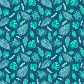 Blue teal tropical leaves