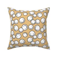 Pop art smiley design bright spring colored chat icon mustard yellow white neutral