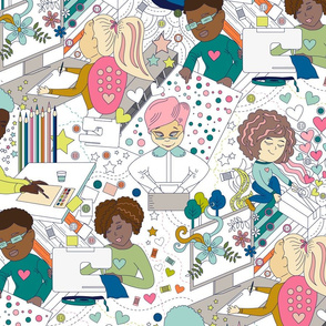 Spoonflower Break Room Wallpaper  by art for joy lesja saramakova gajdosikova design