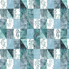 Blue patchwork quilt.